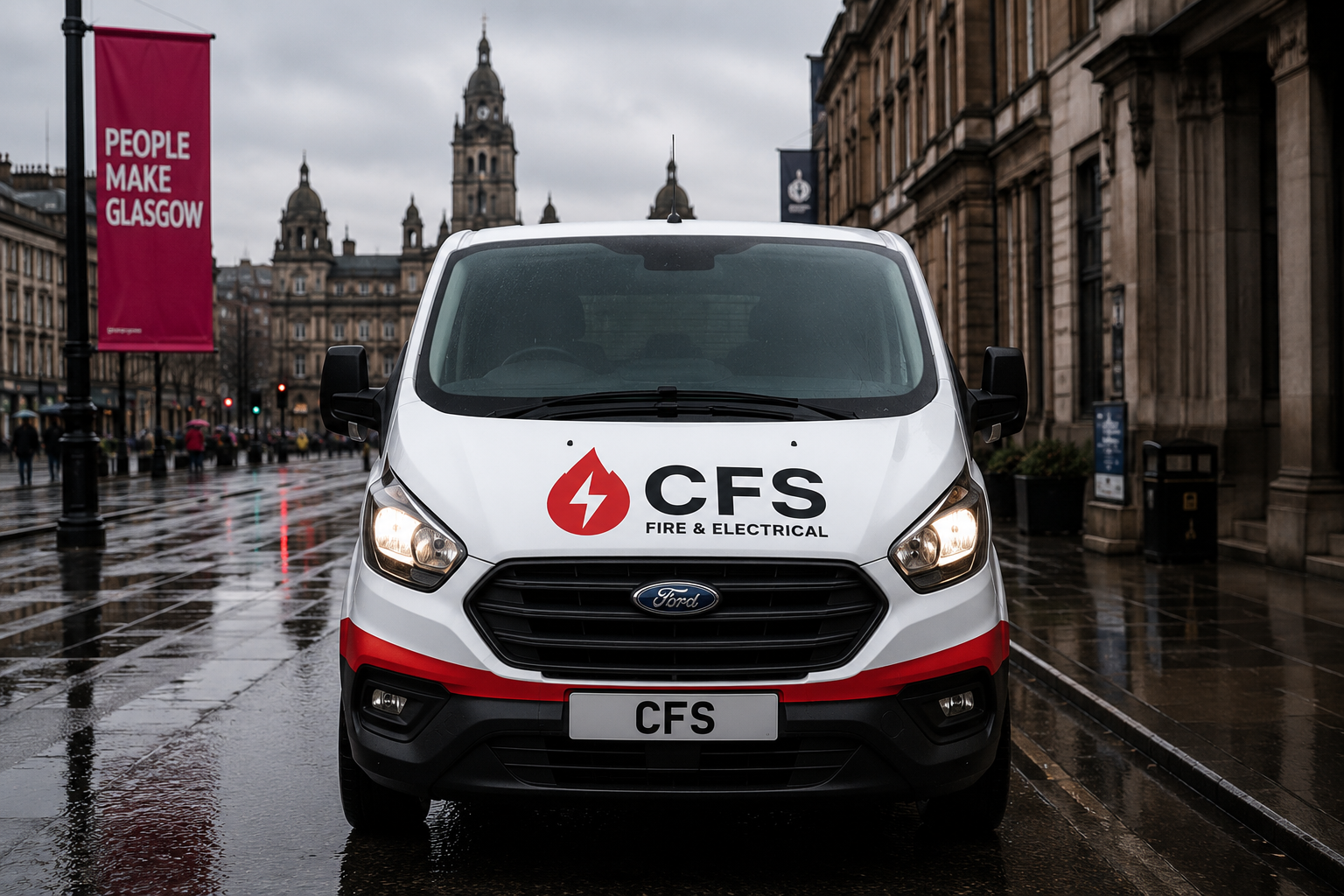 CFS Fire & Electrical van in Glasgow city centre